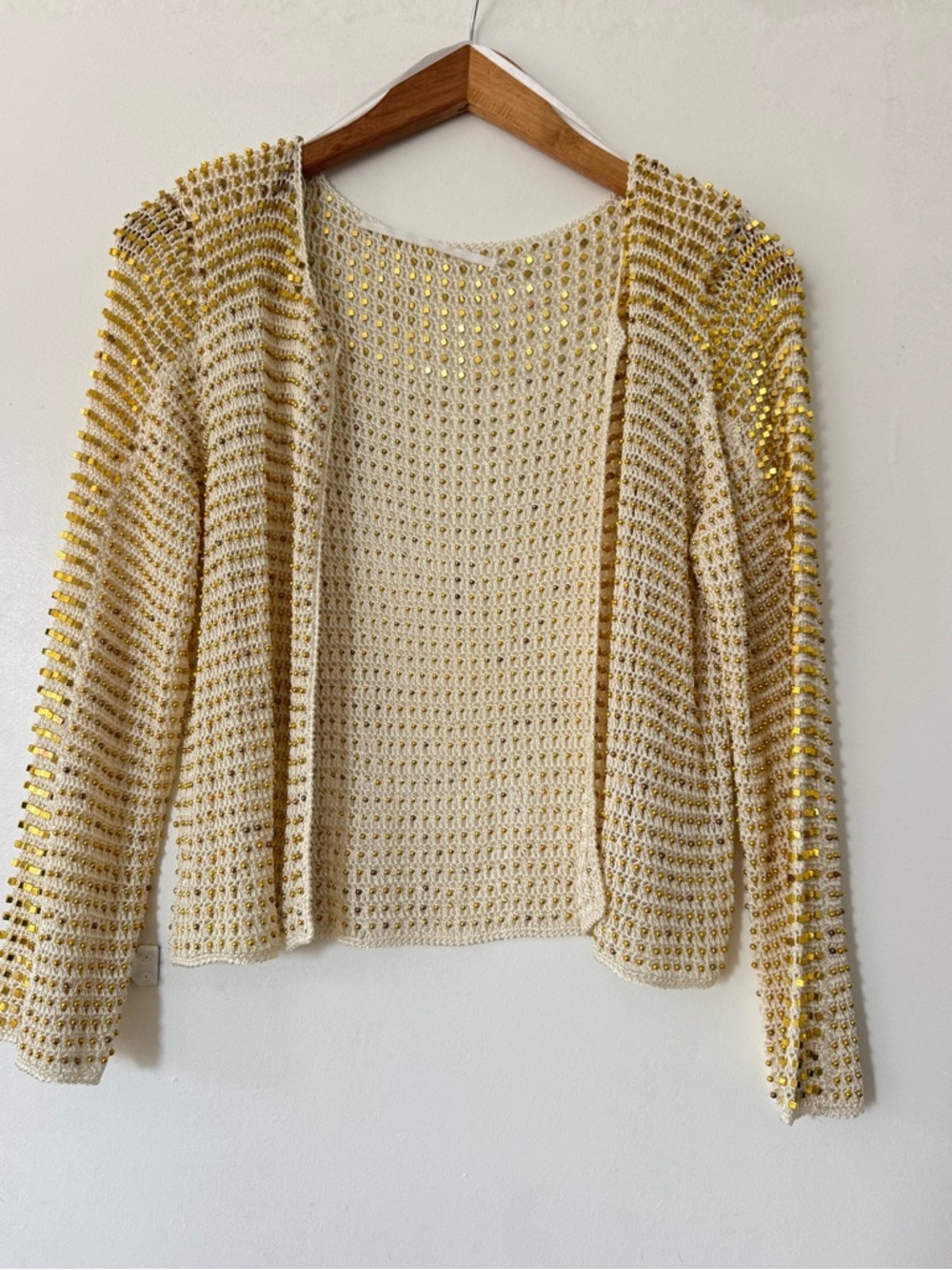 Just Female Cream Crochet Jacket with Gold Beads